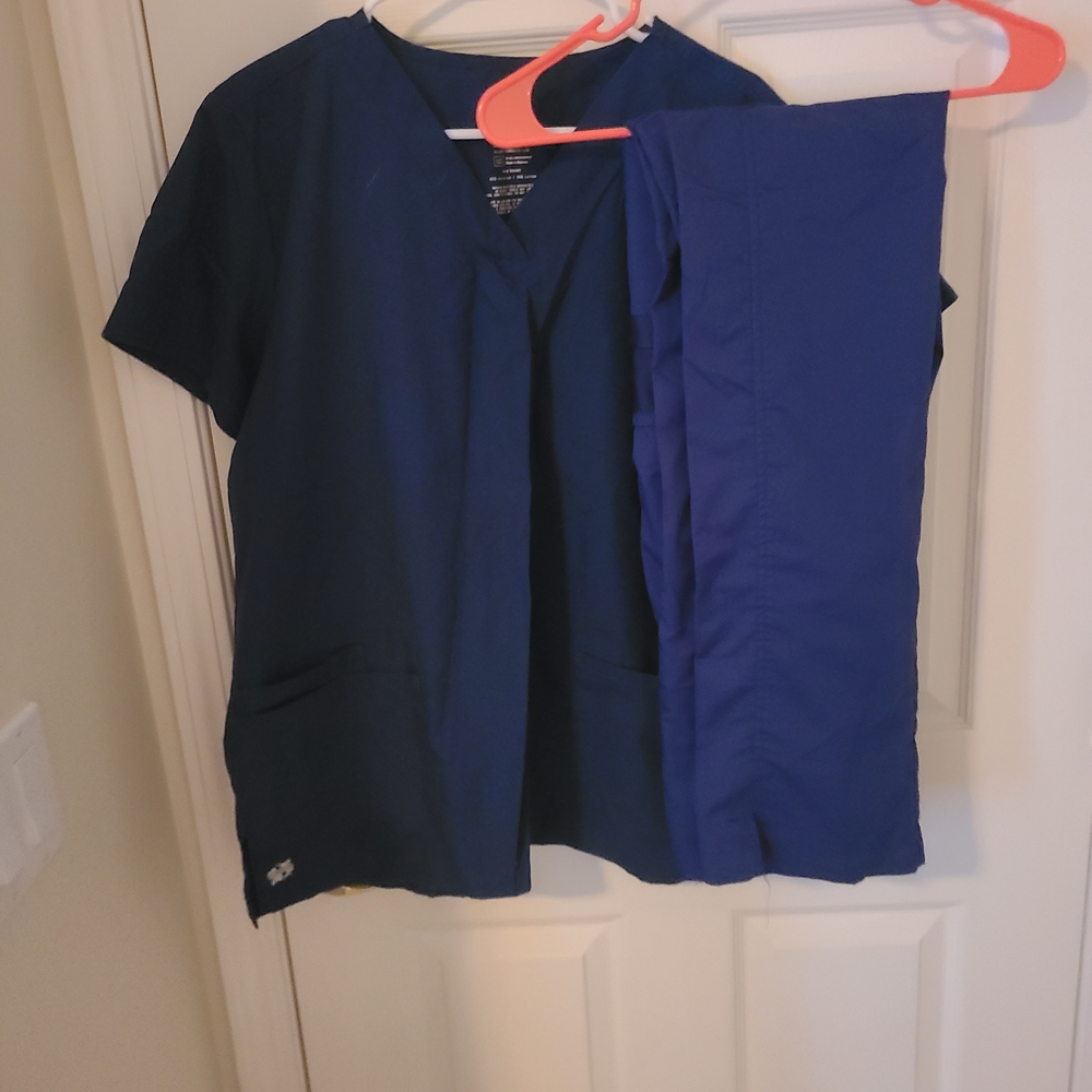 AUW Women's Two-Piece Medical Scrub Set in Navy Blue and Royal Blue